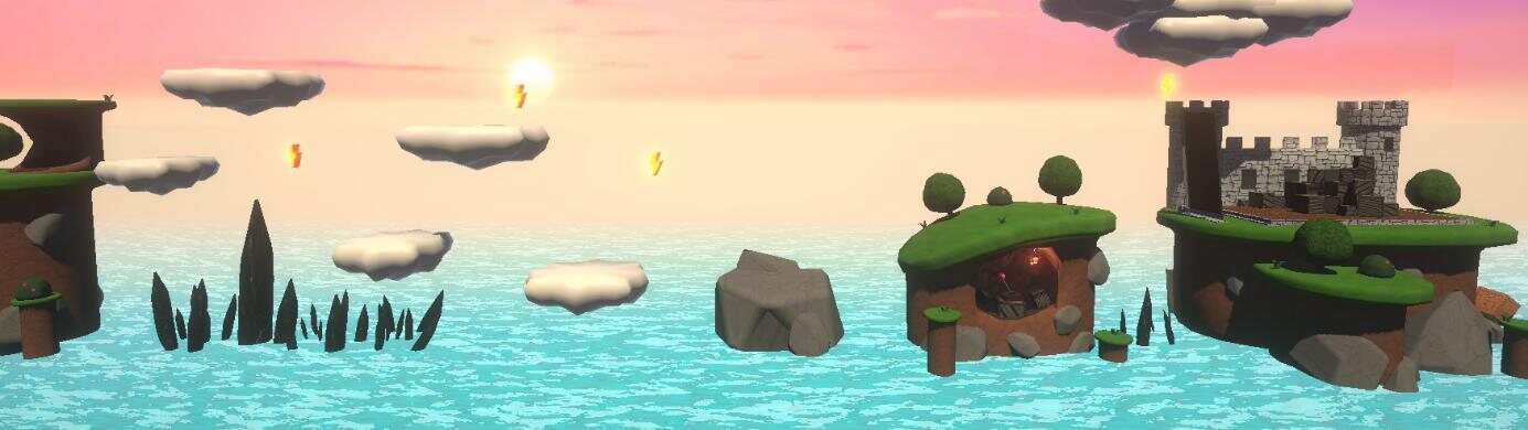 A level from Carry Me Home: floating islands above water with a castle in the background