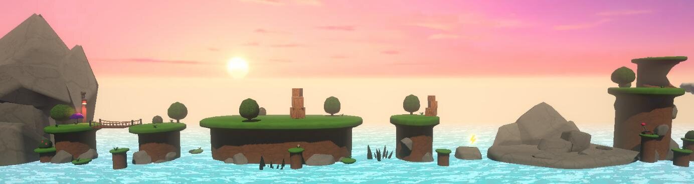 Another part of the level with a rope bridge and a small house